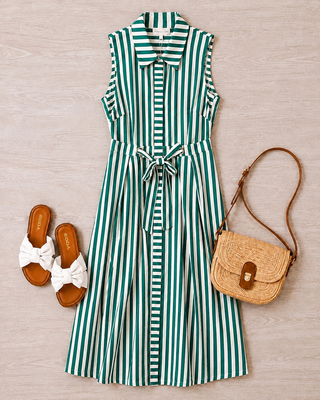Timeless in Stripes Midi Dress (Green)