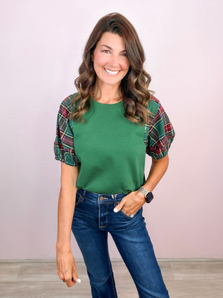 Plaid Moment Puff Sleeve Top