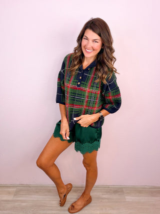 Satin & Lace Shorts - Green