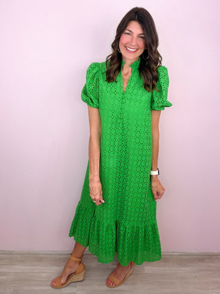 Meadow Whisper Midi Dress (Green)