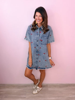 Cherry Crush Denim Dress
