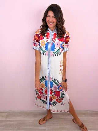 Painted Garden Midi Dress (Ivory)