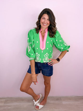 Willow Embroidered Top (Green)