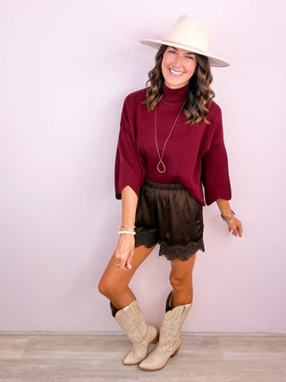 Scalloped Class Top - Merlot