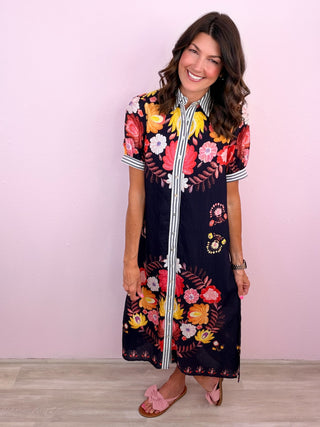 Painted Garden Midi Dress (Navy)
