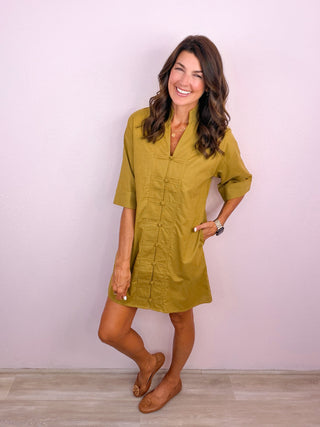 The Everyday Charm Button Front Dress - Olive
