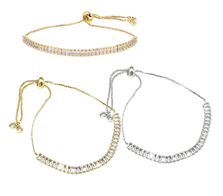 Rhinestone :Line Chain" Adjustable Tennis Bracelet