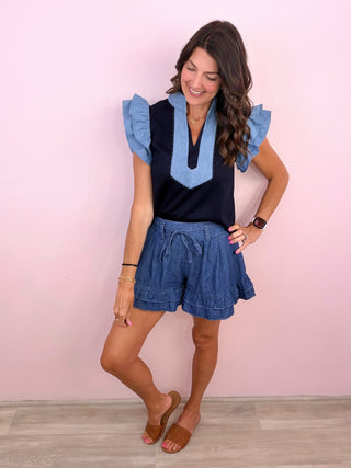 Sweet & Structured Top (Navy)