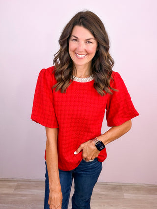 Magic in Moments Houndstooth Bubble Sleeve Top