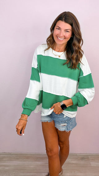 Mixed Signals Colorblock French Terry Top - Green