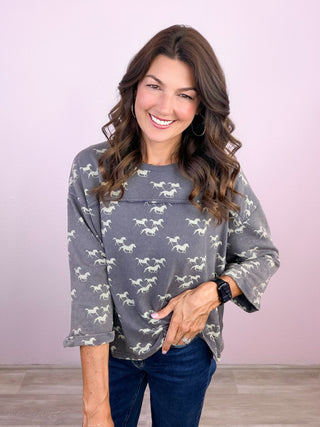 Running Wild Printed Washed Terry Top