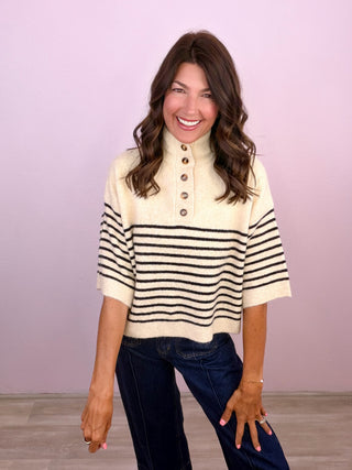 Blaire Striped Sweater Top (Ecru)