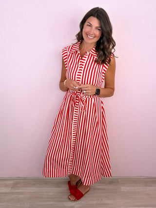 Timeless in Stripes Midi Dress (Red)