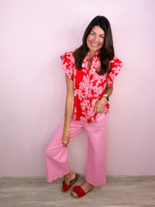Scallop Trim Wide Leg Pants