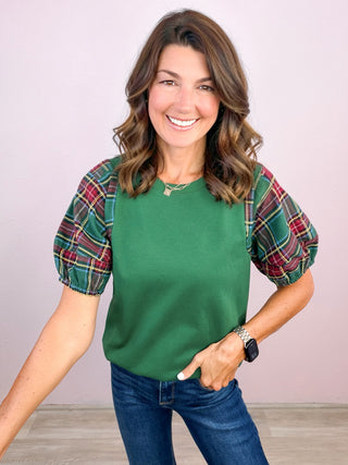Plaid Moment Puff Sleeve Top