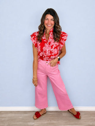 Scallop Trim Wide Leg Pants (Pink)
