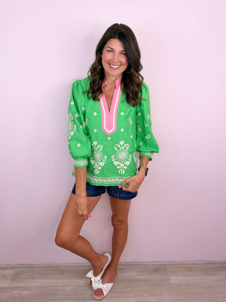 Willow Embroidered Top (Green)