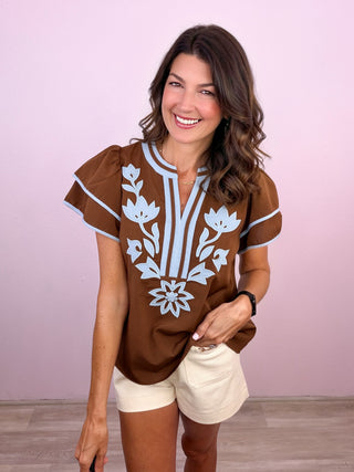 Beautifully Detailed Top (Brown)
