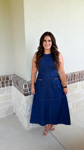 Charming Sophistication Midi Dress (Denim)