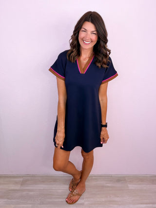Modern Mix Dress (Navy)