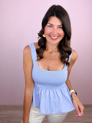 Darling Days Peplum Top (Blue)