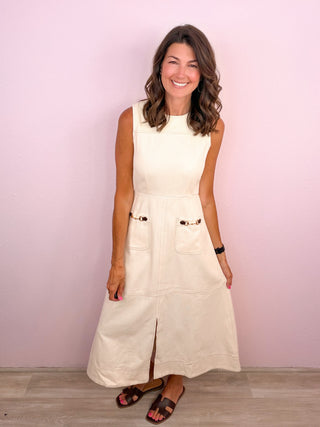 Charming Sophistication Midi Dress (Ecru)