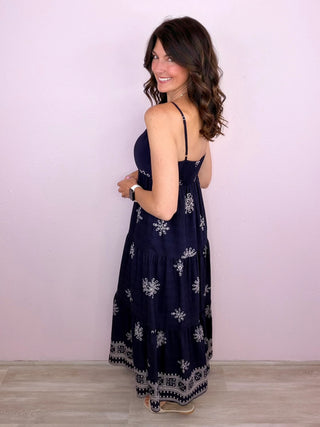 Border Print Maxi Dress (Navy)