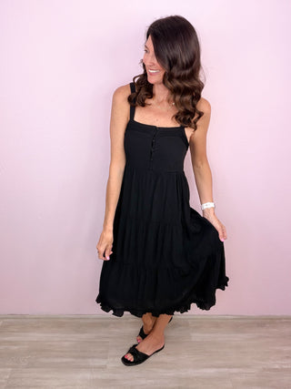 Sunshine Stroll Midi Dress (Black)