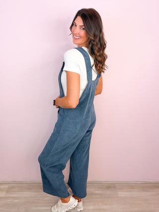 Corduroy Relaxed Overalls - Denim Blue
