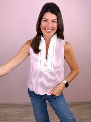 Preppy Stripe Scallop Top