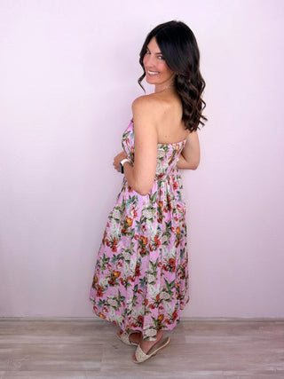 Garden Soirée Midi Dress (Pink)
