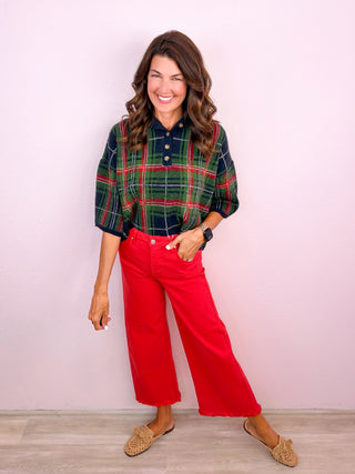 Risen® Tummy Control Slightly Cropped Red Denim