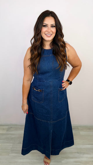 Charming Sophistication Midi Dress (Denim)