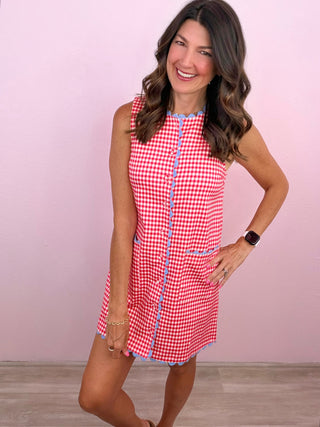 Gingham Charm Dress (Red)
