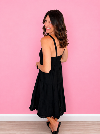 Sunshine Stroll Midi Dress (Black)