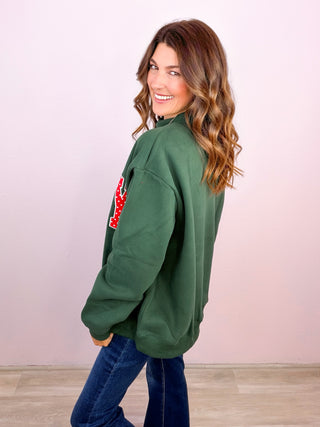 PREMIUM MERRY Polka Dot Applique Patch Mock-Neck Sweatshirt Pullover