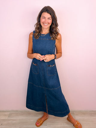 Charming Sophistication Midi Dress (Denim)