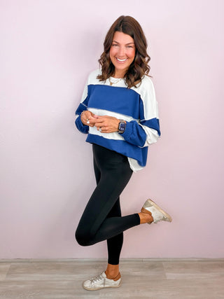 Mixed Signals Colorblock French Terry Top - Blue