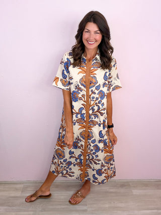 Printed Passage Midi Dress (Ecru)