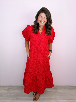 Gracefully Yours Midi Dress (Red)