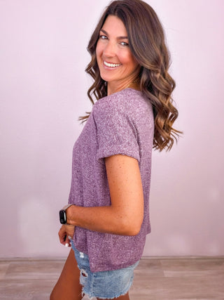 Easy Does It Hacci V-Neck Tee - Heather Purple