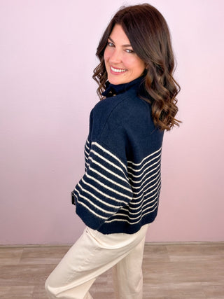 Blaire Striped Sweater Top in Navy