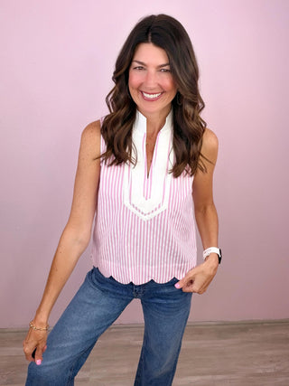 Preppy Stripe Scallop Top