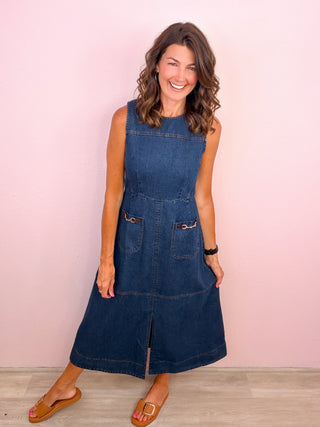 Charming Sophistication Midi Dress (Denim)