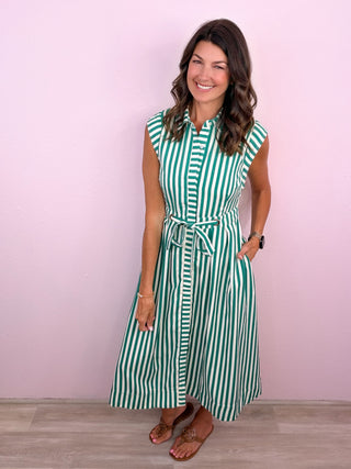 Timeless in Stripes Midi Dress (Green)