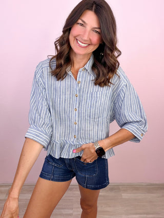 Rosé All Day Ruffle Top (Denim)