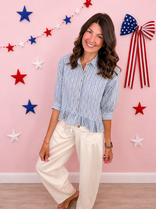 Rosé All Day Ruffle Top (Denim)