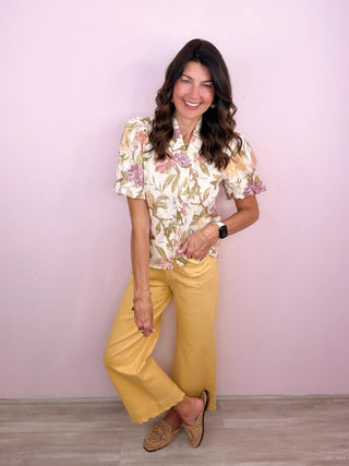 Golden Hour Floral Top (Ecru)