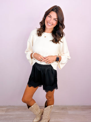 Satin & Lace Shorts - Black