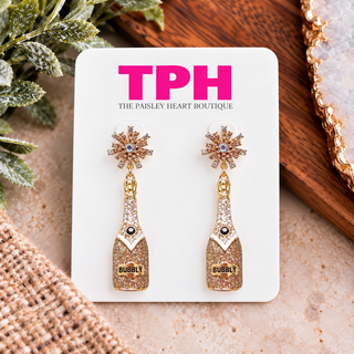 Champagne Bottle Bubbly Rhinestone Earrings